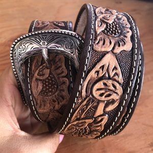 Tooled Leather Brown cowboy belt